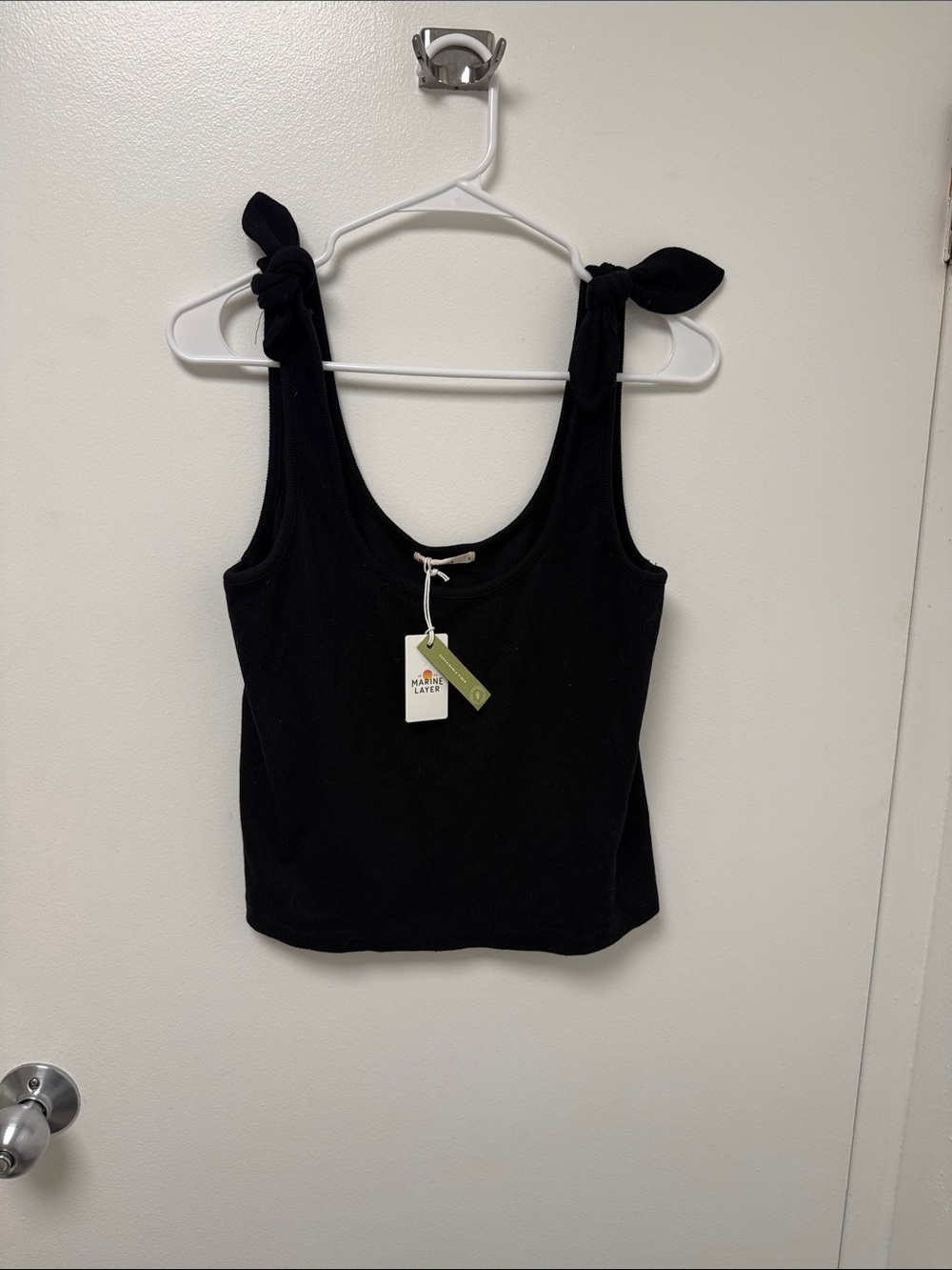 Marine Layer Lexi Rib Black Tie-Shoulder Tank